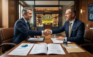 stretta di mano tra due imprenditori durante la vendita di un'attività commerciale